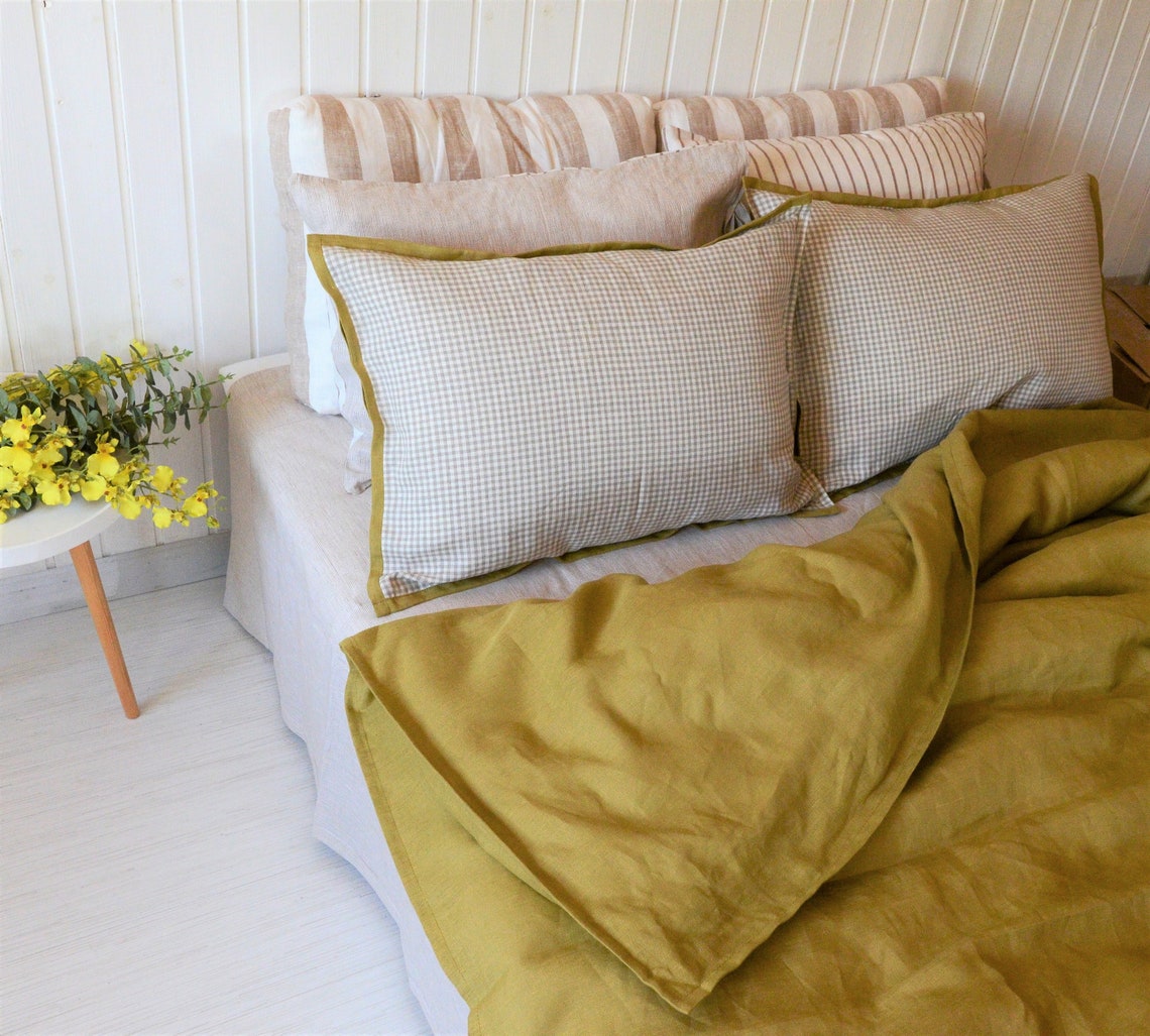 Pure Linen Duvet Cover Olive Olive linen bedding Twin Etsy