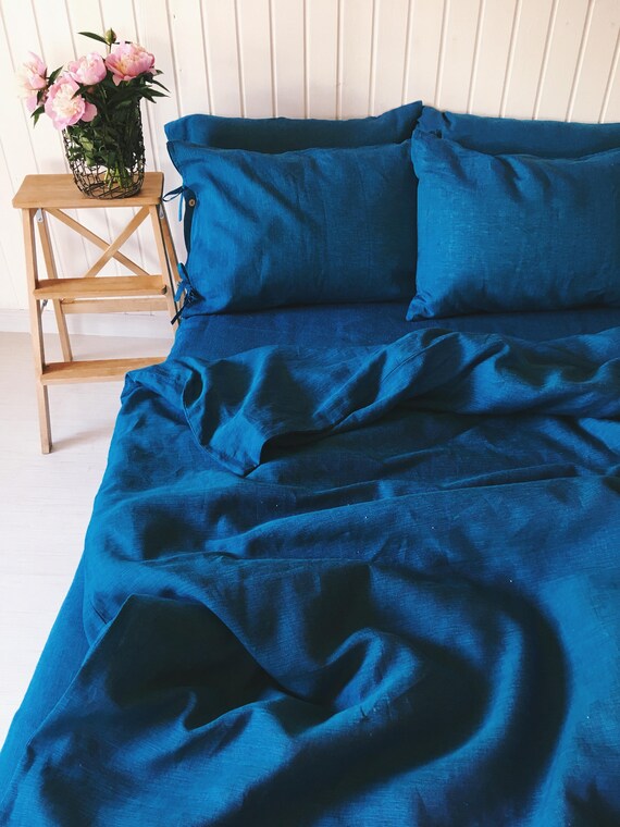 Linen Quilt Doona Indigo Linen Duvet Cover Pure Linen Etsy