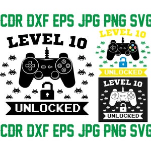 Ebene 10 entsperrt Svg Clipart, Gamer Geburtstag druckbare Design, 10. Geburtstag Svg, 10 Geburtstag geschnitten Datei, zehn Geburtstag Clipart Silhouette