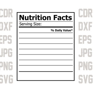 Valeurs nutritives svg, tableau nutritionnel svg, nutrition lable svg, silhouette de conception de tasse
