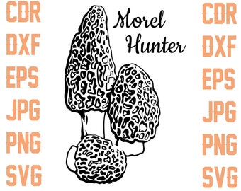 Morel champignon svg fichiers de coupe, conception de t-shirt de chasse aux champignons, silhouette numérique de chasseur de moris imprimable, pères svg jour, chemise de champignon