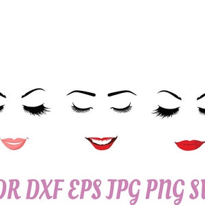 Womens gezicht svg silhouet, vector smiley gezicht dxf-snijbestanden, lippen en ogen instant downloadbestand, feestvarken svg, meisjes gezicht png