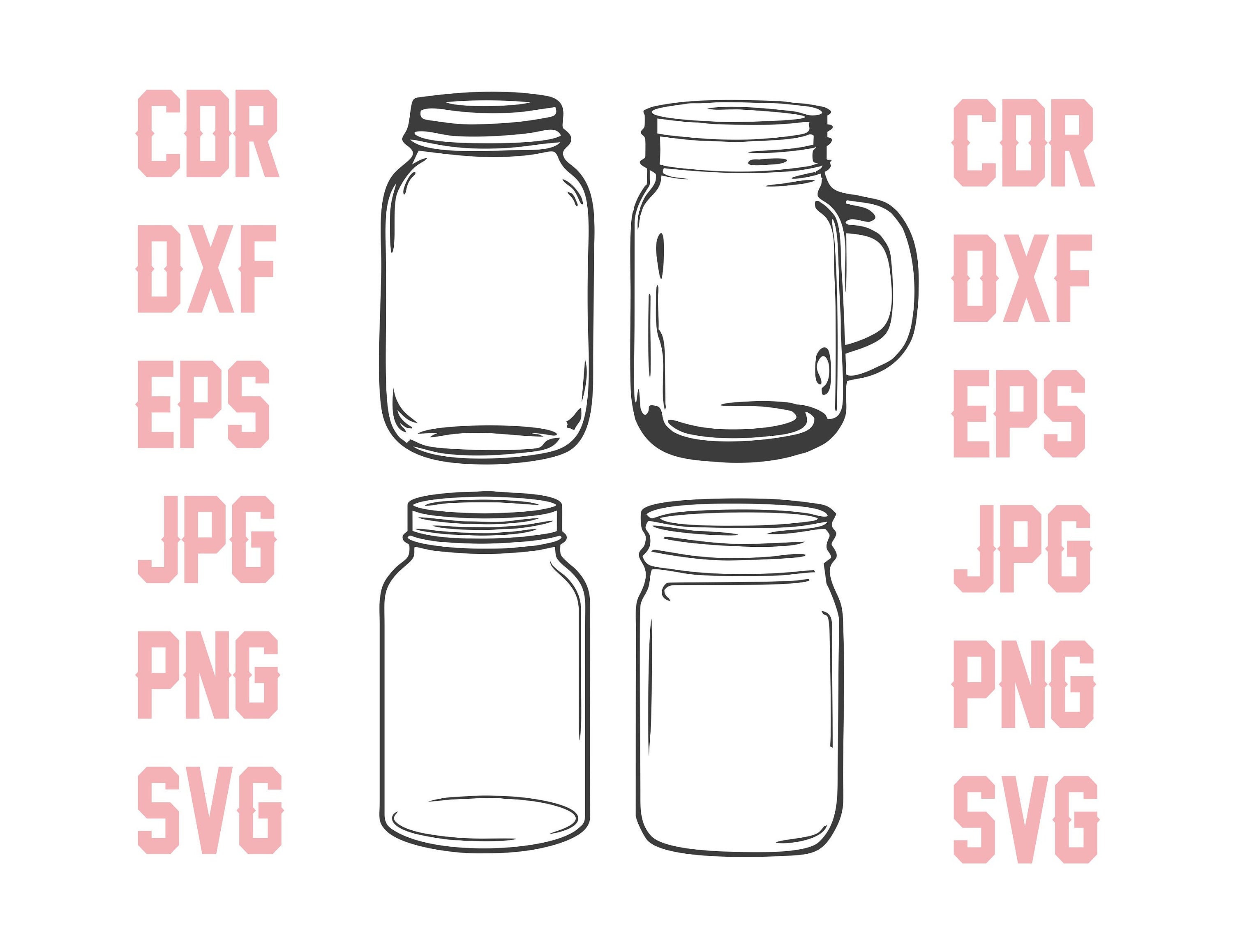 Mason jar svg files for cut printable jar clipart silhouette Etsy