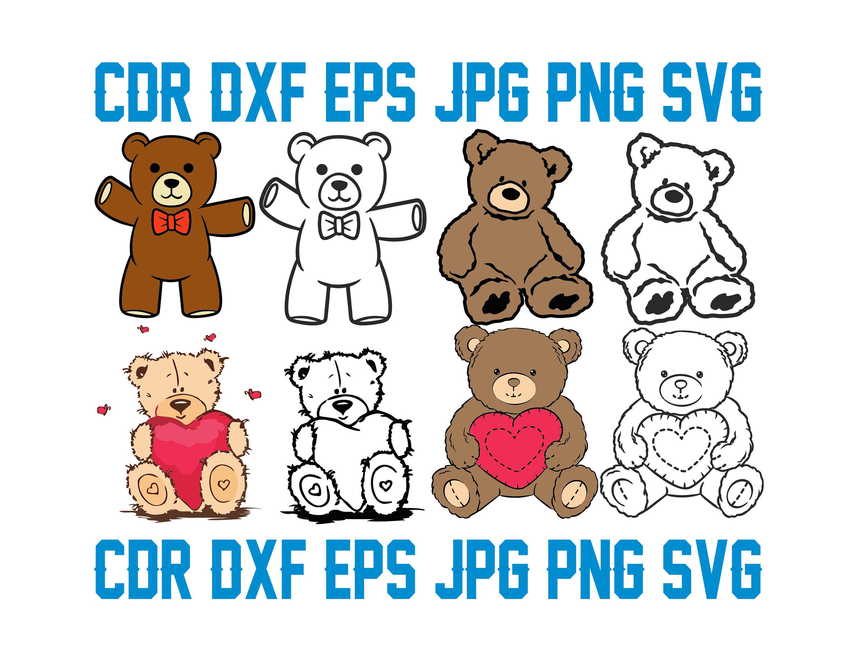 Teddy Bear svg cutting files, instant download plush bear vector design,  printable cute bear silhouette, baby bear clipart, bear cut file