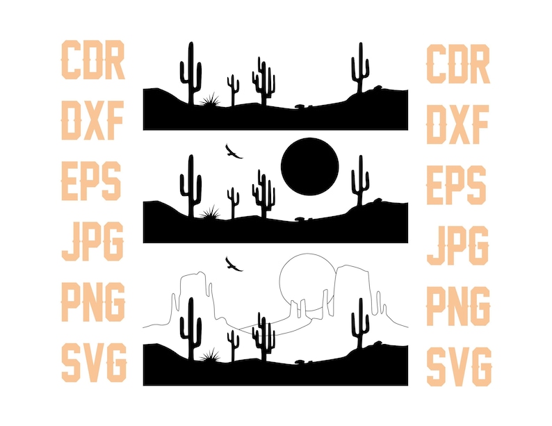 Desert svg cut file, instant download cactus vector silhouette, digital desert printable dxf files, summer cactus clipart image 1