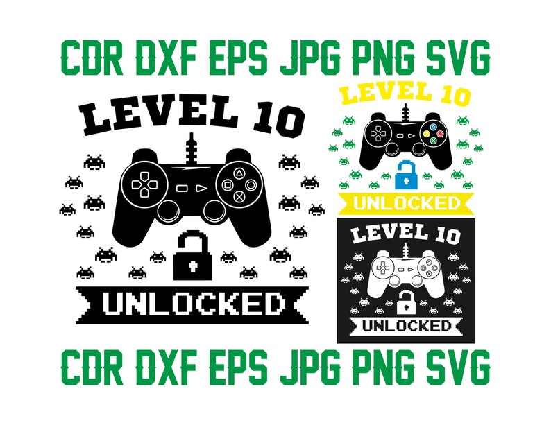 Download Level 10 unlocked svg clipart Gamer birthday printable | Etsy