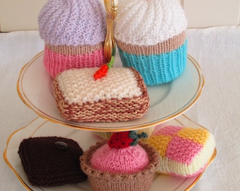 Cupcakes, Tarts & Tray Bakes. Knitting pattern. Instant PDF Download. Brownies Carrot Cake Strawberry tart Battenberg Amigurumi  Play food