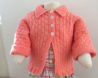 Brigantina: girl's matinee coat or jacket. Knitting Pattern. Instant PDF download. Dolman sleeves. Moss stitch collar and cuffs. 3-9 months