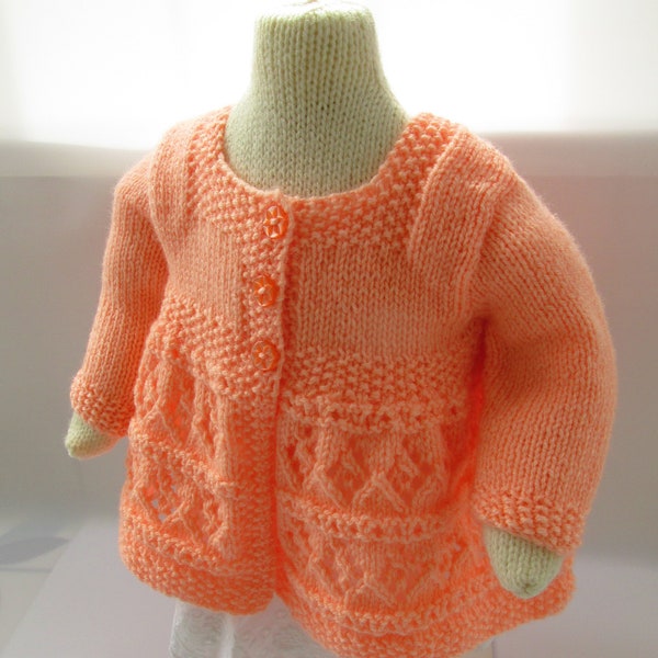 Girls' lacy matinee coat jacket. 6 - 12 months. Knitting pattern. Instant PDF download. DK. Double knitting. Square neck. Easy knit