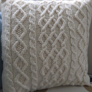 Three cable Aran cushion cover for 18 inch 45 cms cushion pad. Knitting pattern. Instant PDF Download. Button back. Cables. Cosy. Pillow. 画像 4