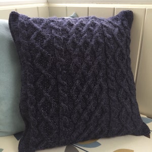 Three cable Aran cushion cover for 18 inch 45 cms cushion pad. Knitting pattern. Instant PDF Download. Button back. Cables. Cosy. Pillow. 画像 5