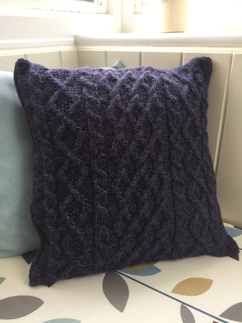 Three cable Aran cushion cover for 18 inch 45 cms cushion pad. Knitting pattern. Instant PDF Download. Button back. Cables. Cosy. Pillow. image 5