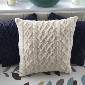 Three cable Aran cushion cover for 18 inch 45 cms cushion pad. Knitting pattern. Instant PDF Download. Button back. Cables. Cosy. Pillow. 画像 2