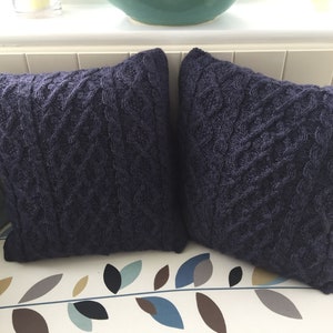 Three cable Aran cushion cover for 18 inch 45 cms cushion pad. Knitting pattern. Instant PDF Download. Button back. Cables. Cosy. Pillow. image 6