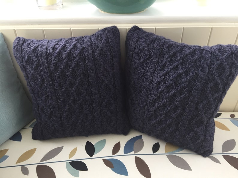 Three cable Aran cushion cover for 18 inch 45 cms cushion pad. Knitting pattern. Instant PDF Download. Button back. Cables. Cosy. Pillow. image 6