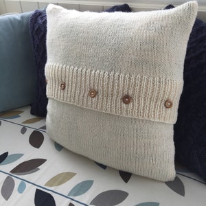 Three cable Aran cushion cover for 18 inch 45 cms cushion pad. Knitting pattern. Instant PDF Download. Button back. Cables. Cosy. Pillow. 画像 3