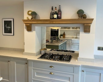 Hand Crafted Kitchen Mantel shelf, over the range shelf with corbels