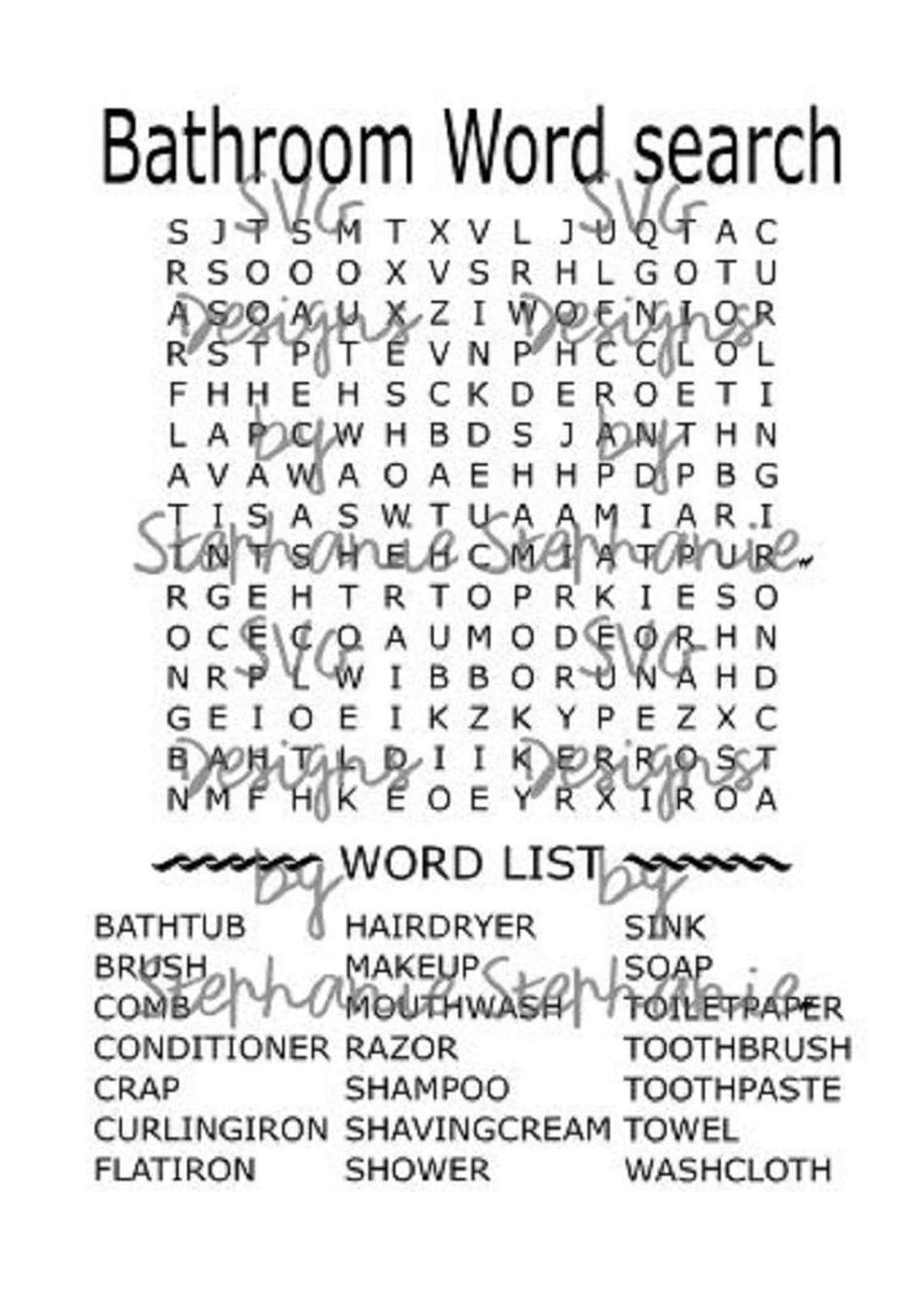 Bathroom Items Word Search SVG PNG DXF Cricut Silhouette Etsy