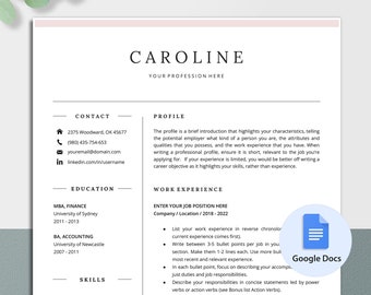 GOOGLE DOCS Professional Resume Template,  Minimalist CV for Google Docs, Cover Letter, Standout and Simple Resumes, Application Letter