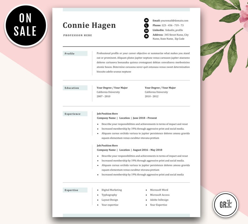 Resume Template Cv Template For Microsoft Word Creative Etsy