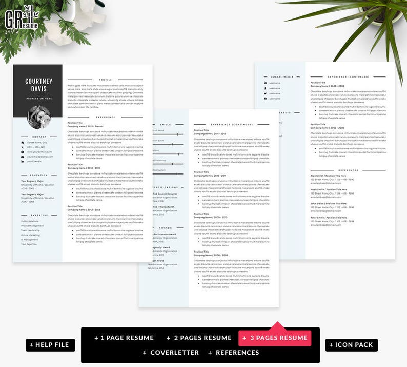 3 Seiten Lebenslauf Vorlage professionelle CV-Vorlage für | Etsy