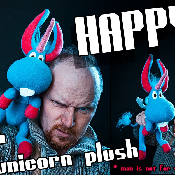 Happy show inspired - Blue Happy Unicorn plushie, Imaginary Horse handmade plush, around 15 in high, super cuddly