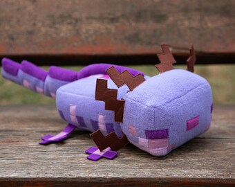 Axolotl plush, game plushie, violet axolotl, handmade decoration, 12in length, Made to order