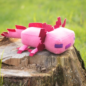 Axolotl plush, Pink Axolotl, game plush, handmade decoration, 12in length, Made to order