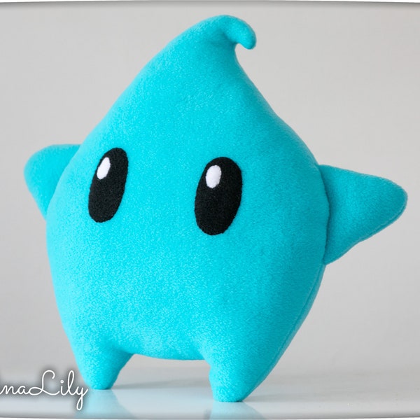 Luma pillow, blue cuddly star, 14in, handmade soft plushie, made to order