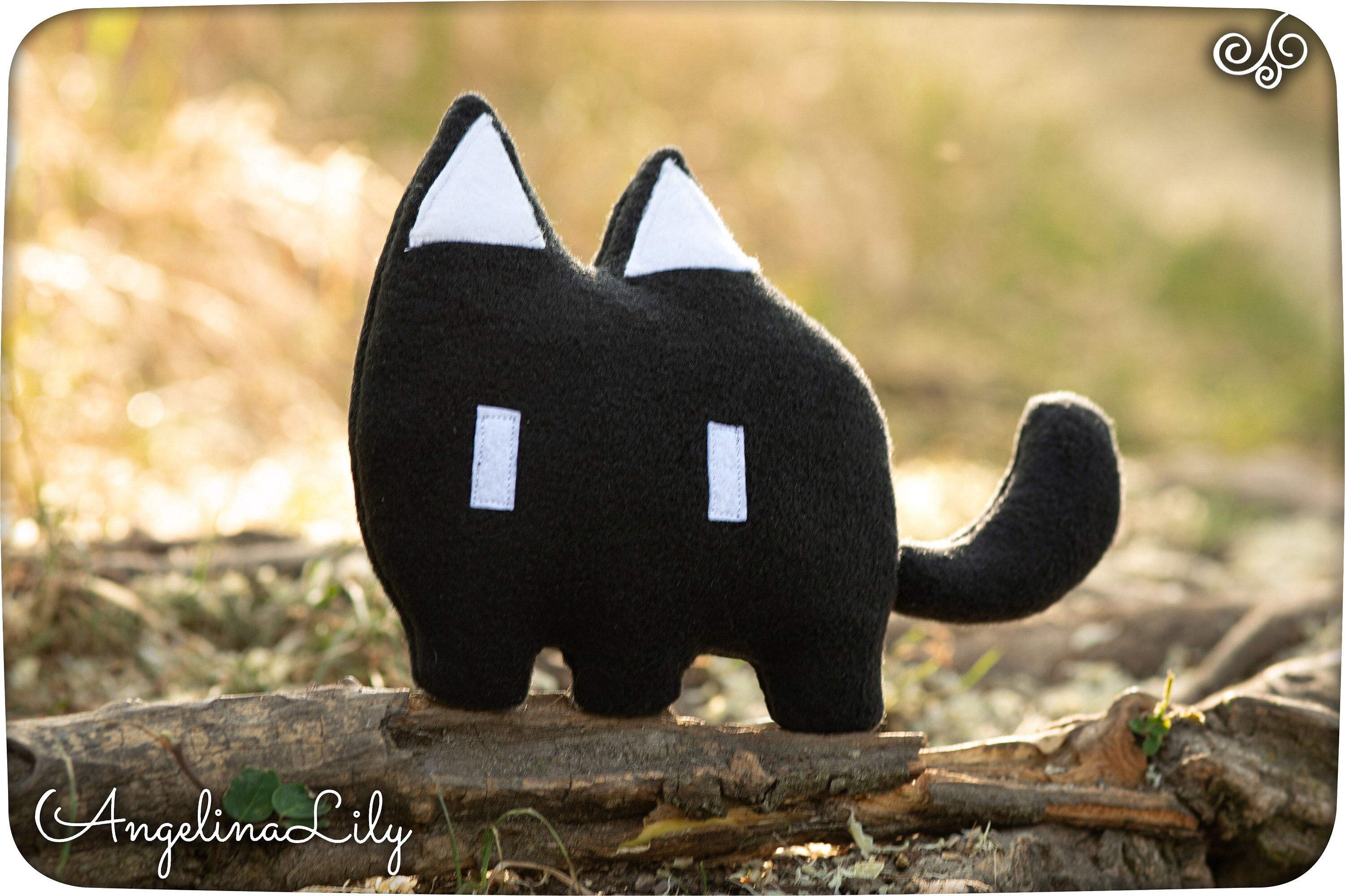 Mewo Omori Plush Black Cat Toy Handmade Soft Toy Made to Order 7.9