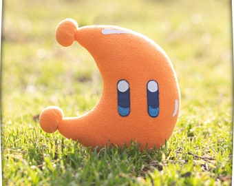 Power Moon plushie, orange soft moon, 8.6 in, handmade plush, made to order