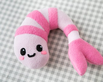 Kawaii Shrimp plush, Prawn kawaii plushie, handmade soft decoration, 11 in