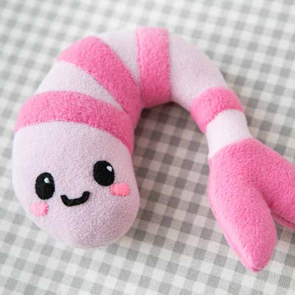 Kawaii Shrimp plush, Prawn kawaii plushie, handmade soft decoration, 11 in