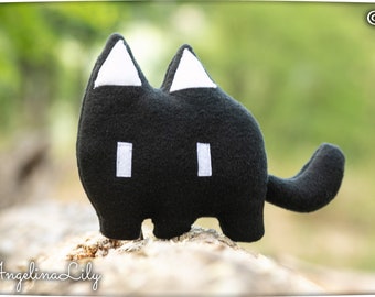 Mewo Omori Cat plushie, Black Cat plush, handmade stuffed animal, made to order