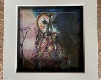 Owl painting original owl painting print small owl print mini print small picture small art tiny picture shelf art print bird print bird art