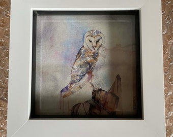 Barn owl painting original owl painting print small owl print mini print small picture small art tiny picture shelf art watercolour print