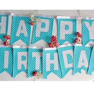 Banner - Happy Birthday, Party Decoration, Wall decoration, Blue flags, birthday bunting, blue flag with polka dot , birthday garland