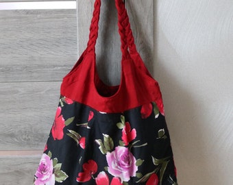 Bolso shopper, Bolso reciclado, adorno de flores, Bolso bandolera