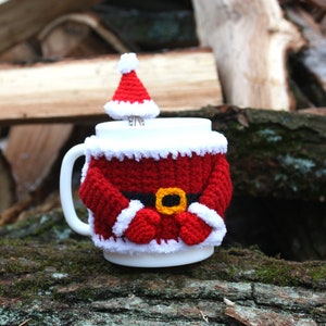 Santa mug cosy, crochet cup cover, Christmas mug, New Year gift, mug sleeve, red mug warmer, mug cozy