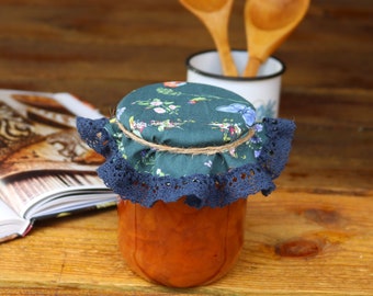 Tapa de tela con encaje natural, estampado floral, almacenamiento de cocina, tela, respetuoso con el medio ambiente, decoración del hogar de la granja, tarro de mermelada de tela, tapa de tarro
