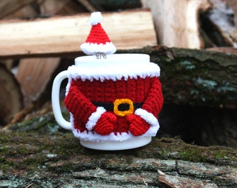 Santa mug cosy, crochet cup cover, Christmas mug, New Year gift, mug sleeve, red mug warmer, mug cozy