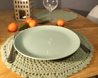 Servilletas de ganchillo para el ajuste de la mesa, Posavasos verdes debajo del plato, Decoración ecológica para la cocina, Alfombrillas de mesa de ganchillo, Decoración de la casa de la granja