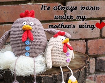 Chicken Family, mother and child, crochet chicken, kitchen Decorations, Family gift, crocheted poultry, chicken softie, bird toy, hen toy