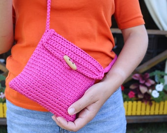 Bolso bandolera morado \ rosa, bolso bandolera, bolso casual, regalo para ella, bolso de mujer, bolsos bandolera de ganchillo, bolso de ganchillo, bolso pequeño