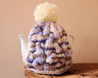 Té de punto acogedor con pompón, té grande acogedor, calentador de tetera, té multicolor acogedor