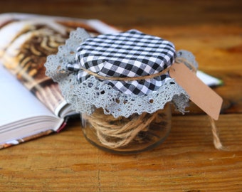 Tapa de tela con encaje natural, estampado de celdas negras, almacenamiento de cocina, tela, respetuoso con el medio ambiente, decoración del hogar de la granja, mermelada de tela, tapa de tarro