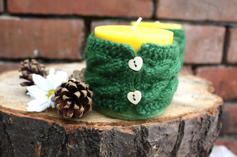 Knit candle cozy with candle knitted candle holder Green Etsy