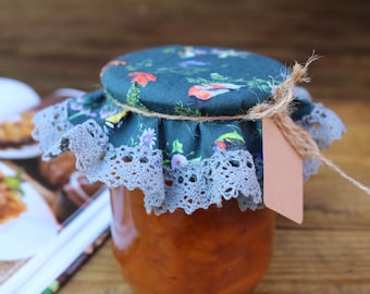 Cubierta de tapa con encaje natural, estampado floral, almacenamiento de alimentos de cocina, tela, respetuoso con el medio ambiente, decoración del hogar de la granja, tarro de mermelada de tela, tapa de tarro