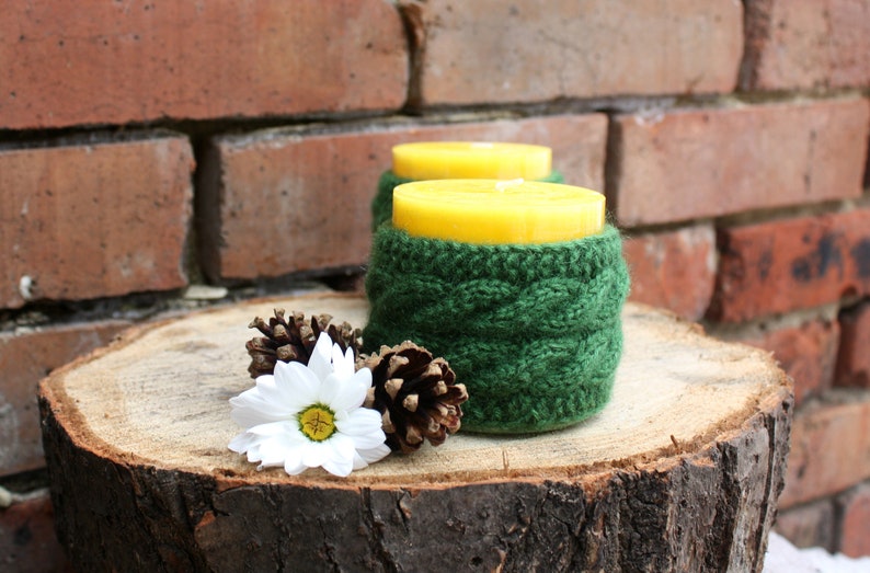 Knit candle cozy with candle knitted candle holder Green Etsy