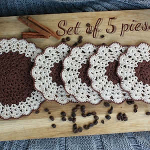 Drink Coasters, Set Of 5 Coasters, Housewarming Gift, kitchen decor, coffee table decor, Crochet Coasters, Ready to Ship